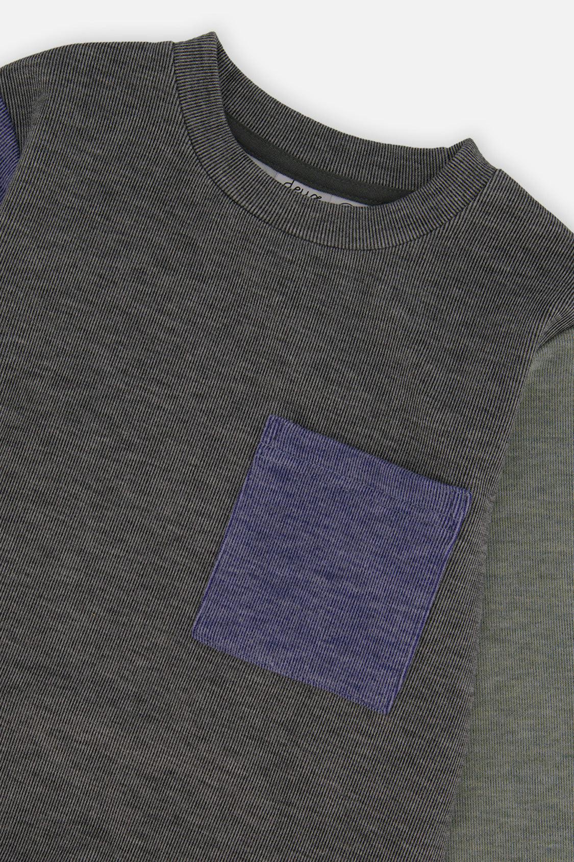 Colorblock Brushed Jersey Top with Chest Pocket Grey Brown