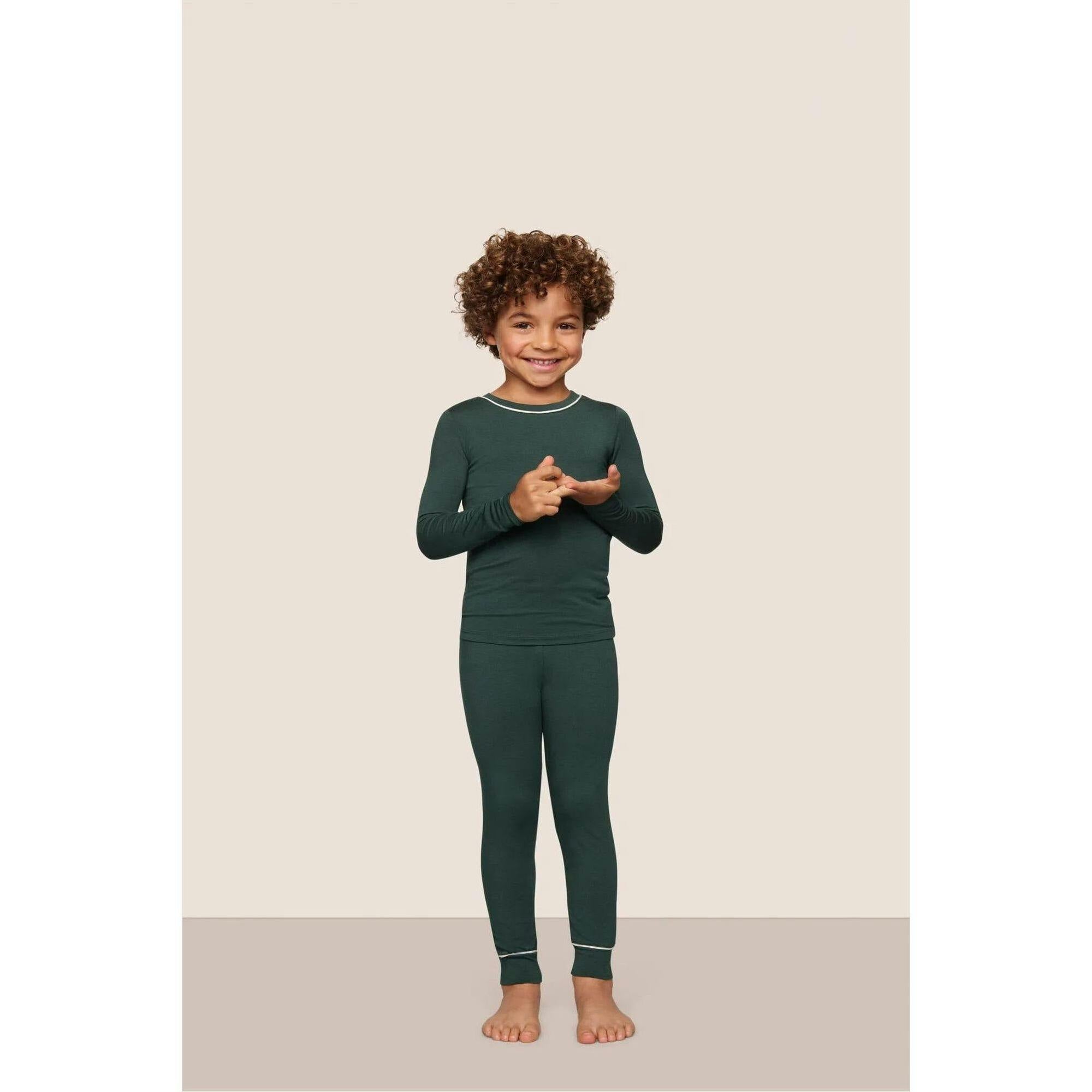 Kids TENCEL Modal Unisex Long PJ Set, Green
