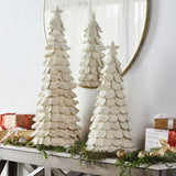 Pair of Handmade Cream Tabletop Christmas Trees in Hand Felted Wool- XL- 26" and 36"