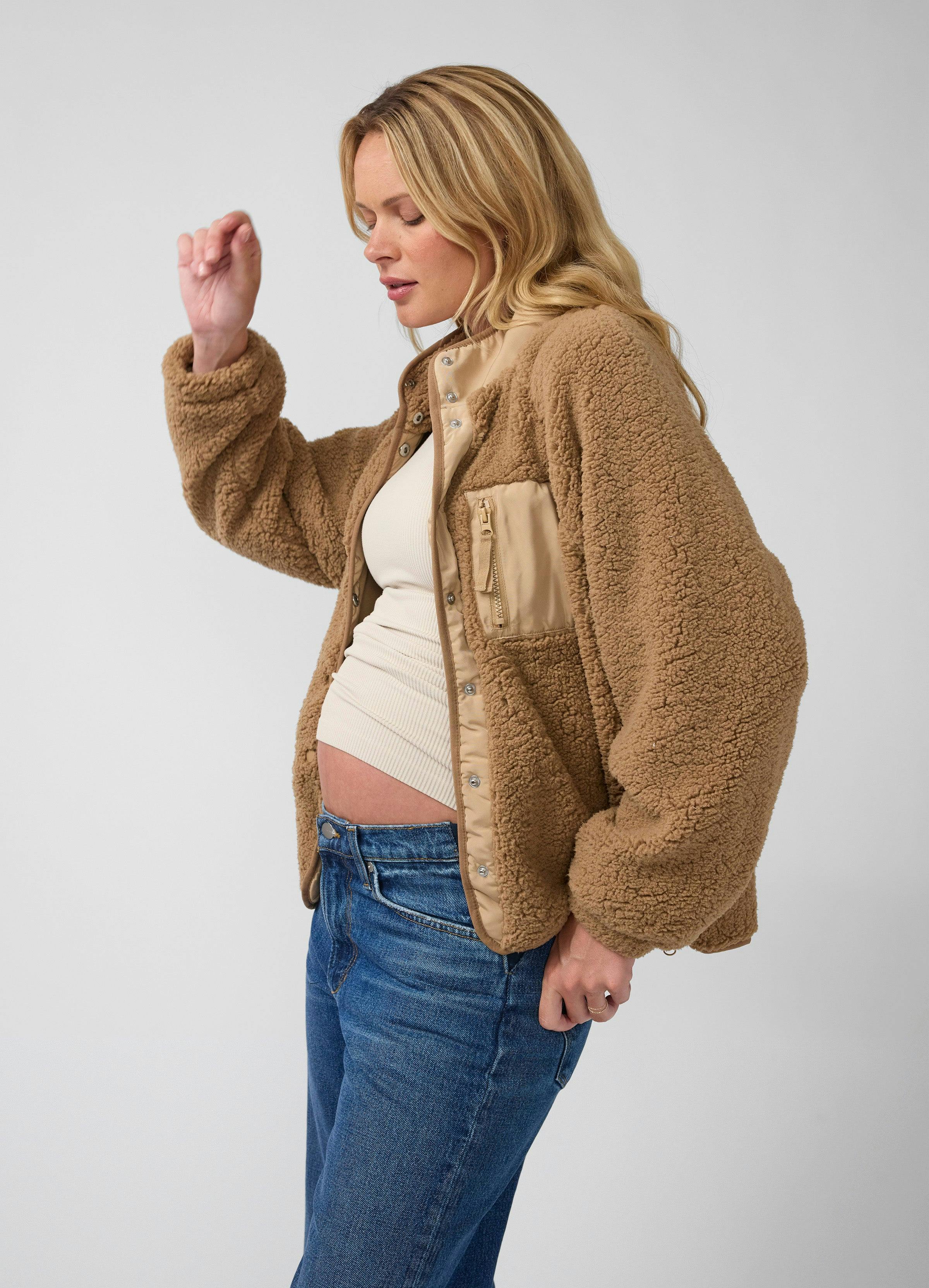 Relaxed Raglan Sleeve Maternity Sherpa Jacket
