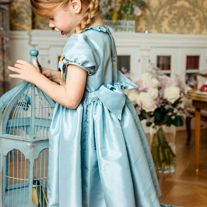 Astrid Blue Taffeta Smocked Girl Dress