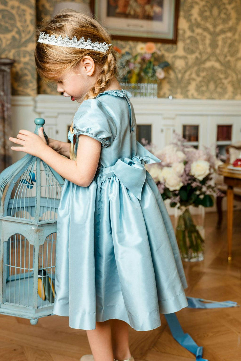 Astrid Blue Taffeta Smocked Girl Dress