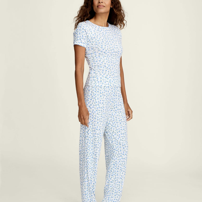 Women's Pointelle Pant in Blue Floral