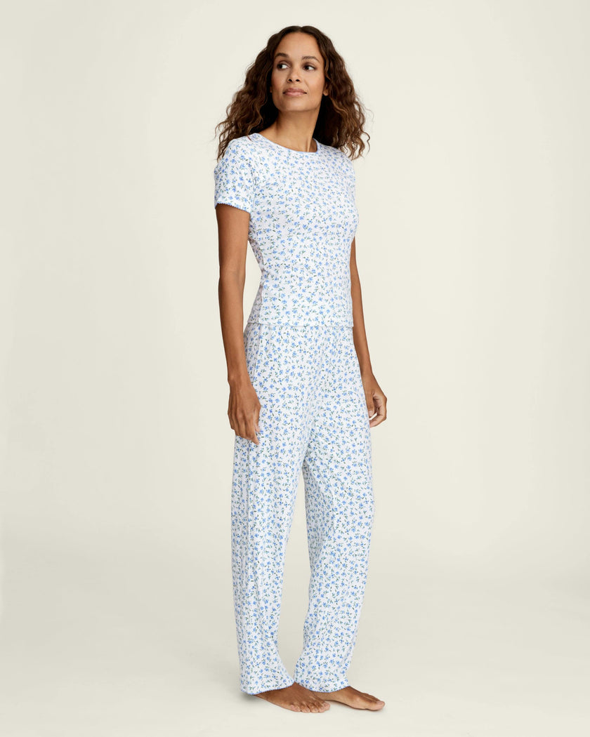 Women's Pointelle Pant in Blue Floral