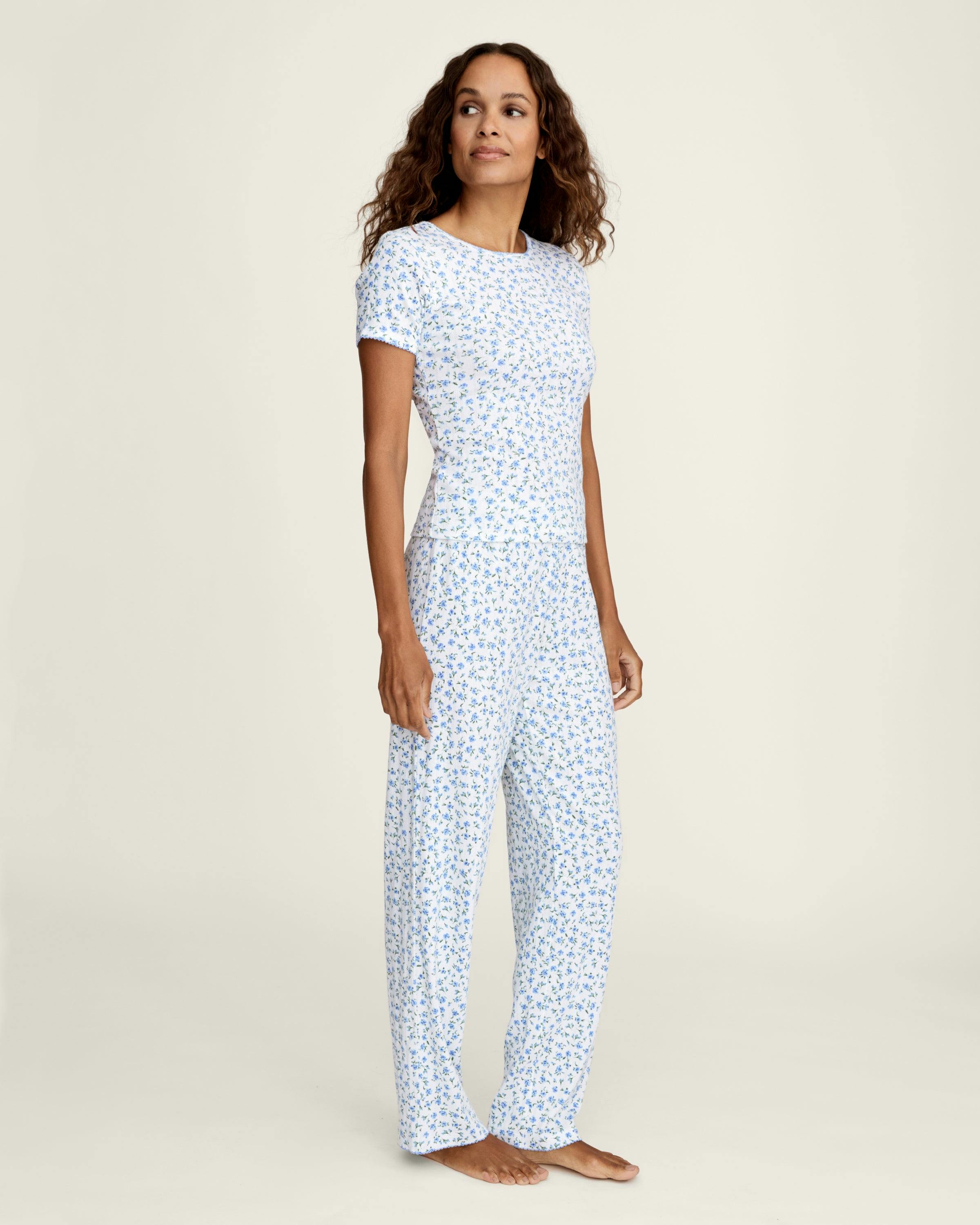 Women's Pointelle Pant in Blue Floral