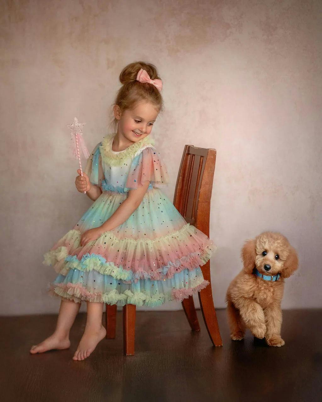 Pastel Stardust Layered Tulle Birthday Dress for Girls