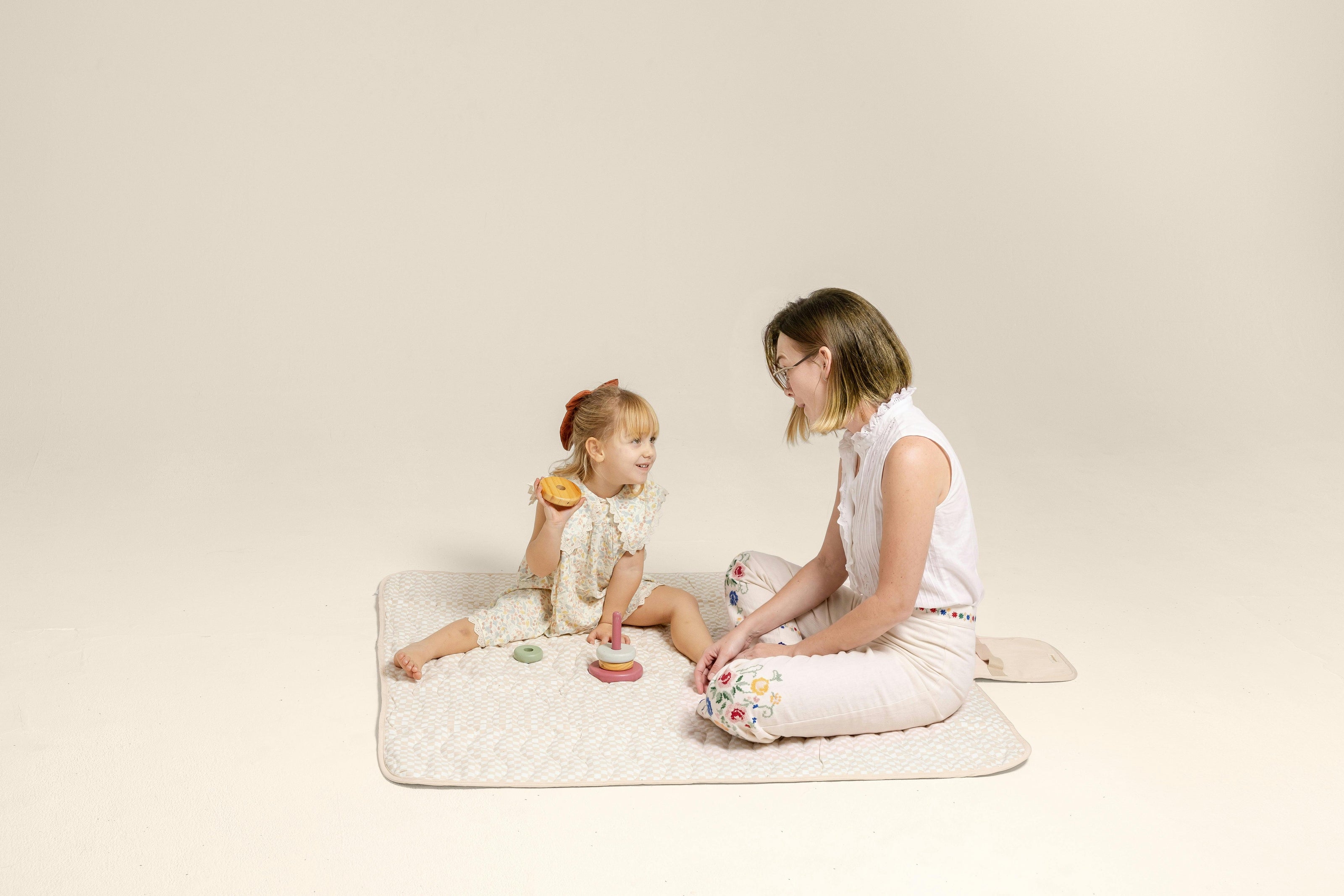 Portable Wander Classic Playmat | Check, Powder | Toddlekind