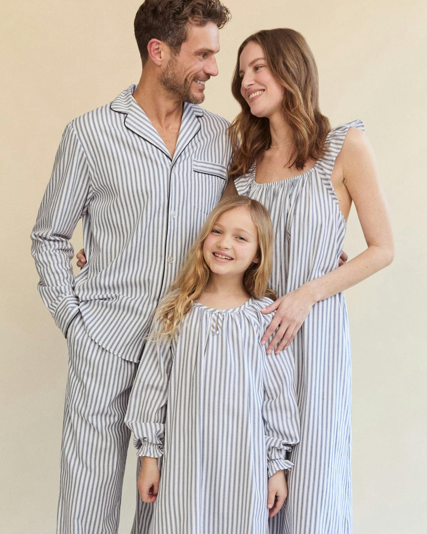 Girl's Twill Delphine Nightgown in Navy French Ticking