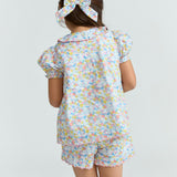 girls jasmine blossom puff sleeve top and short set