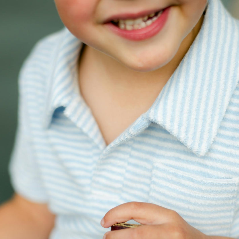boys powder blue stripe french terry polo