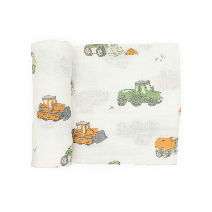 Cotton Muslin Swaddle Blanket - Work Trucks