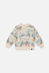Fleece Sweatshirt Beige Ski Print