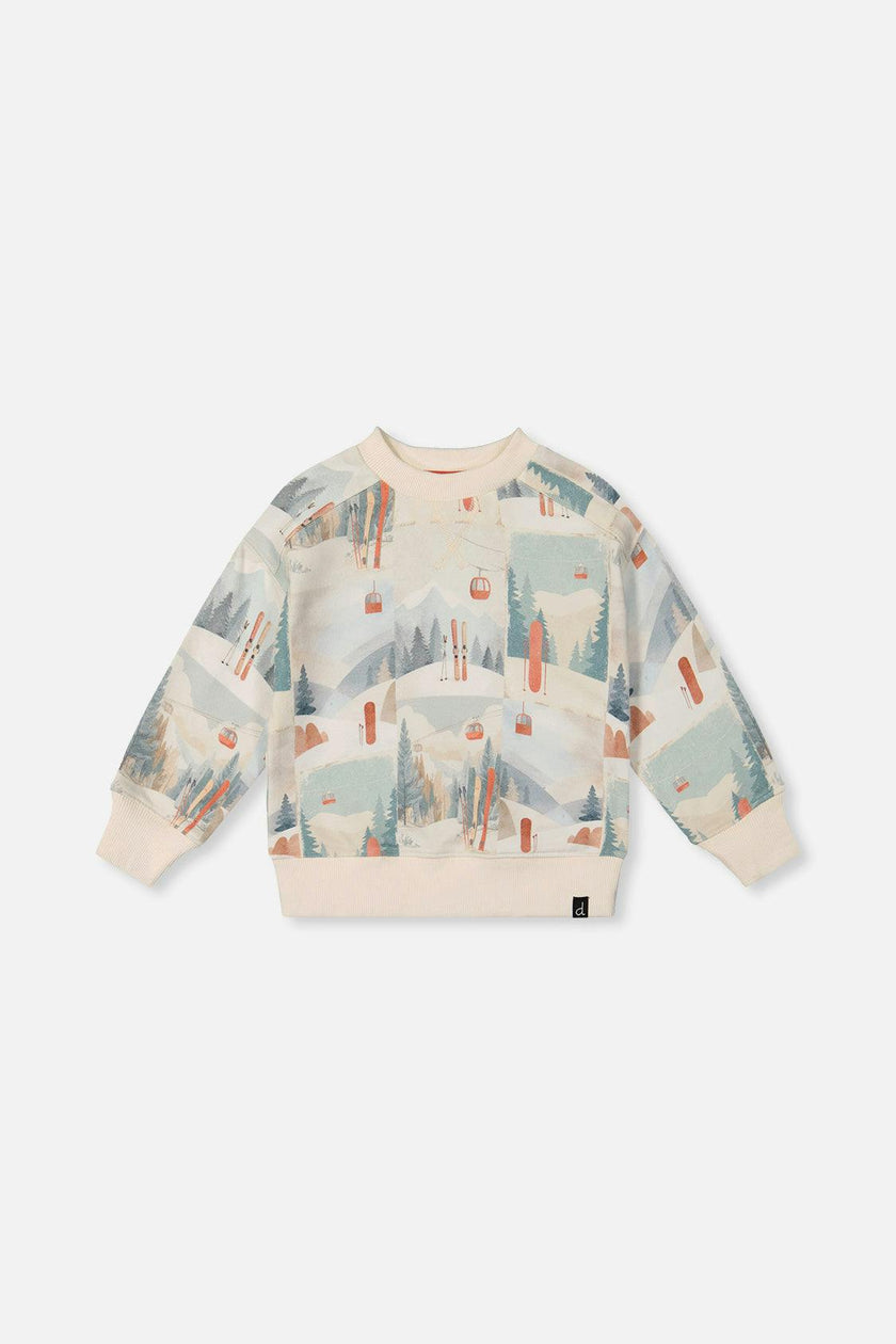Fleece Sweatshirt Beige Ski Print