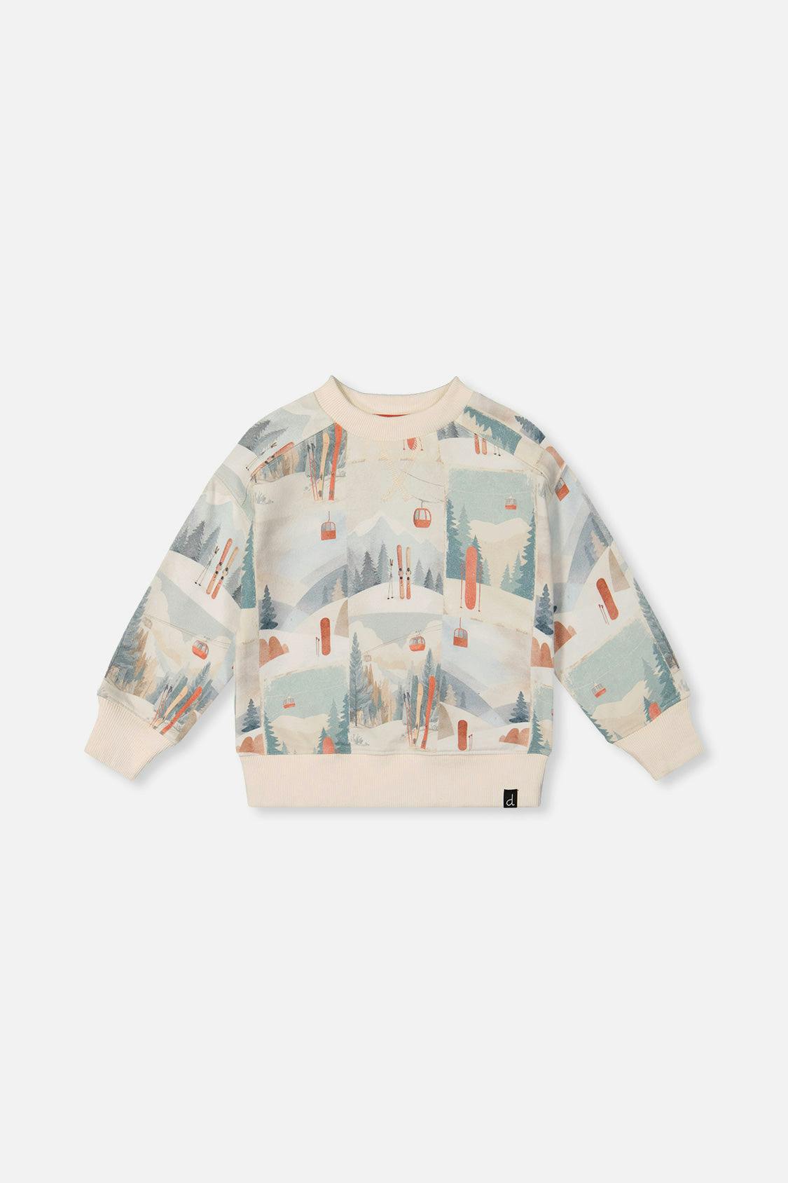 Fleece Sweatshirt Beige Ski Print