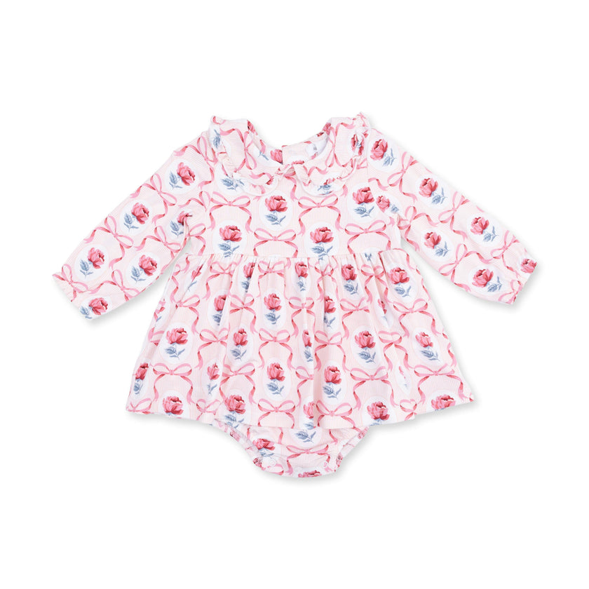 Leslie Rose - Long Sleeve Peter Pan Ruffle Collar Bubble with Skirt