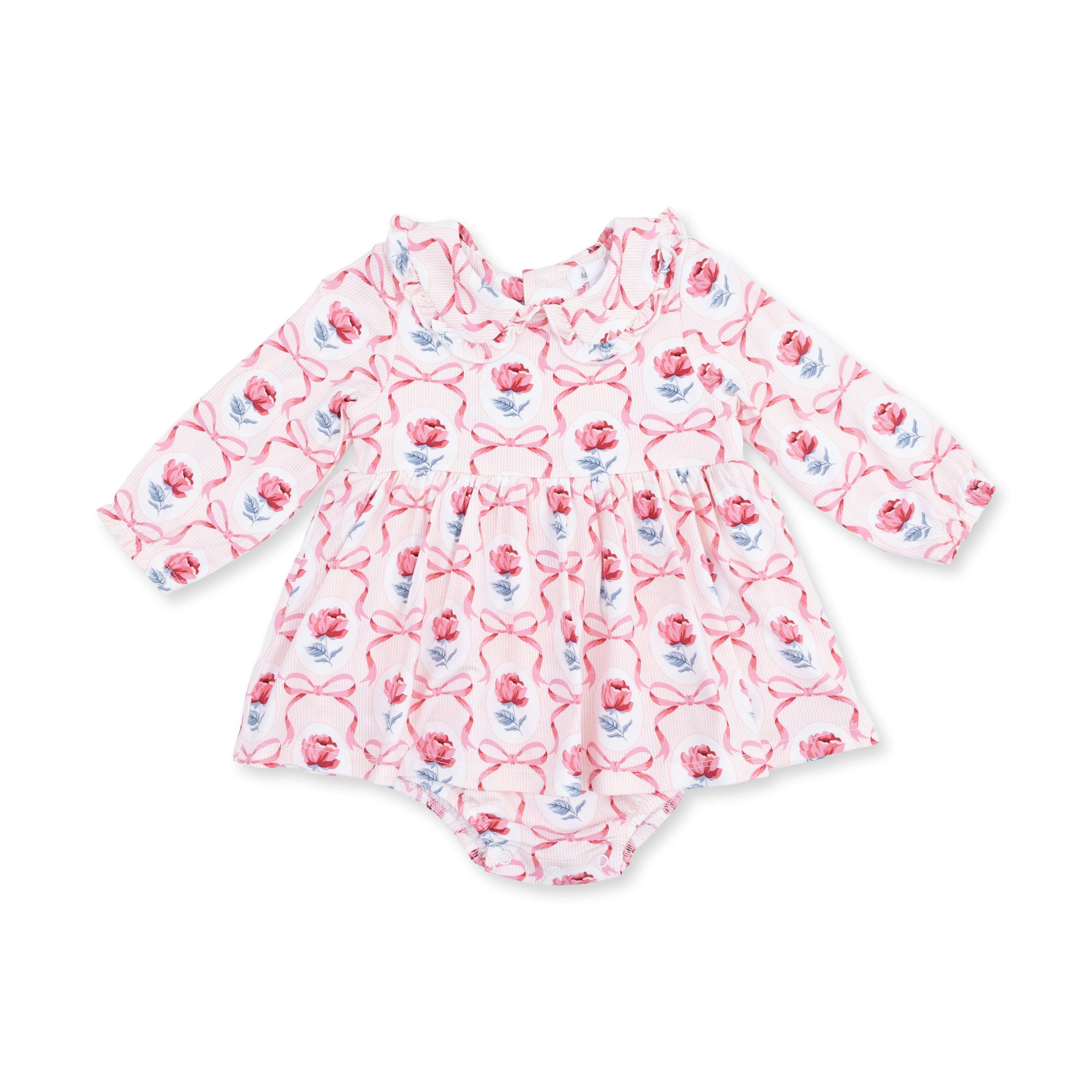 Leslie Rose - Long Sleeve Peter Pan Ruffle Collar Bubble with Skirt