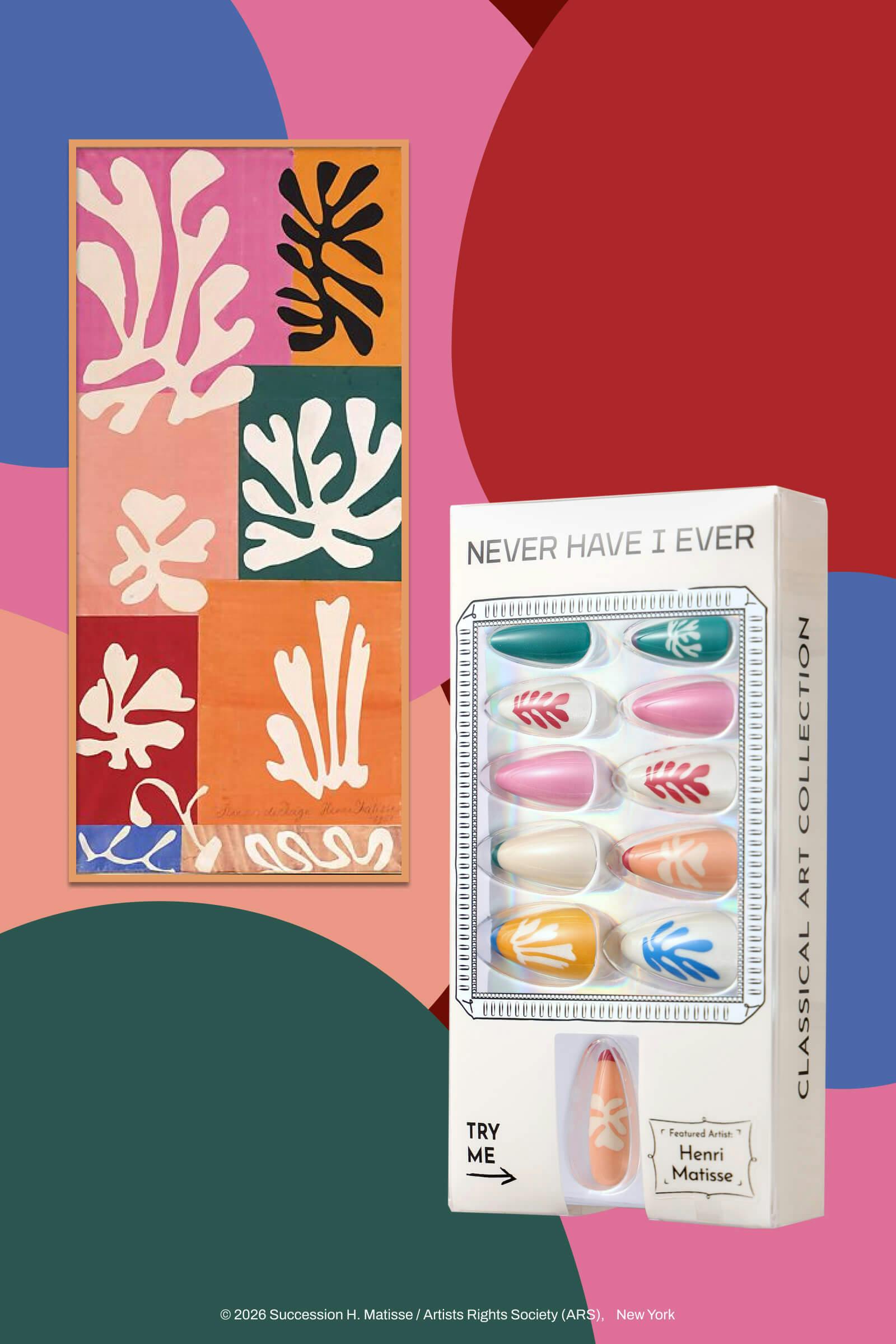 Henri Matisse Snow Flowers -  Almond Press-On Nails