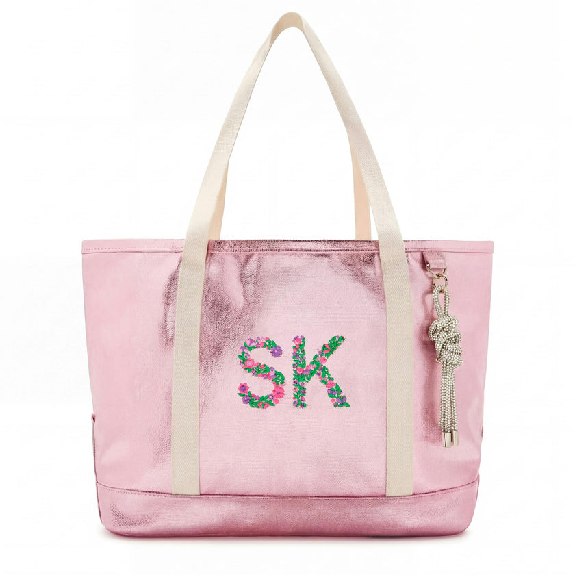 Girls Personalized Metallic Canvas Tote, Pink