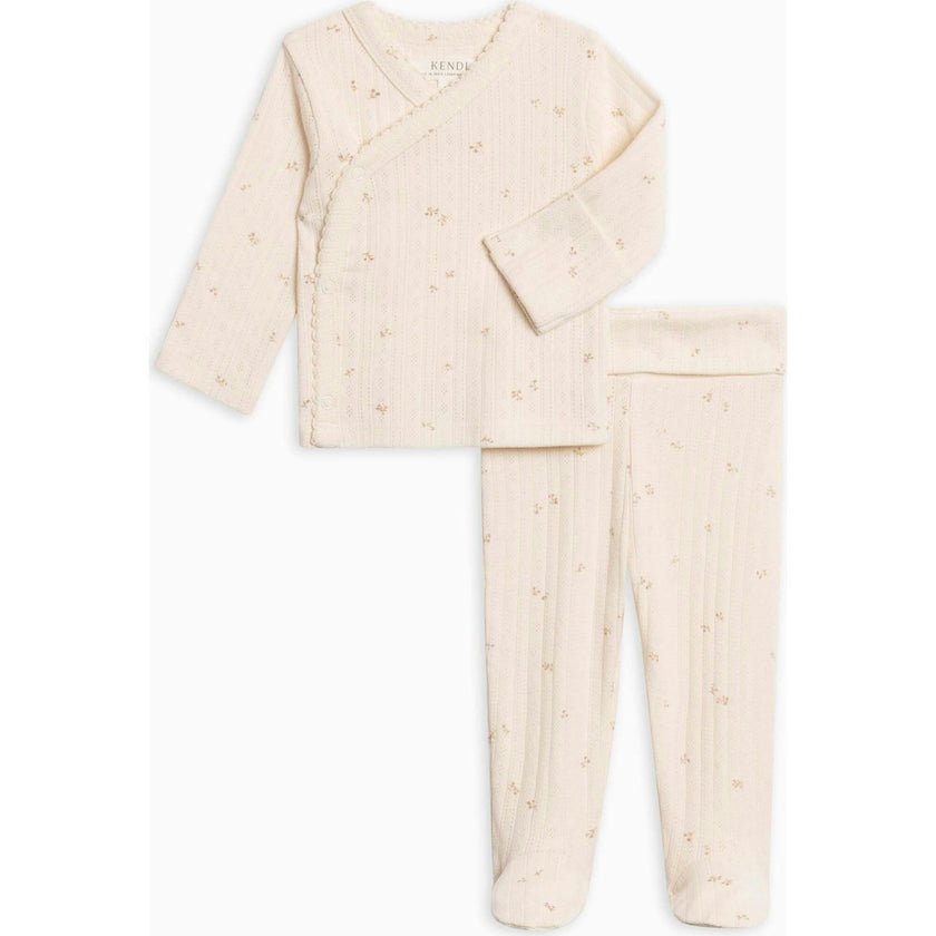 2-Piece Lacey Brushed Back Pointelle Kimono Top and Pant Set