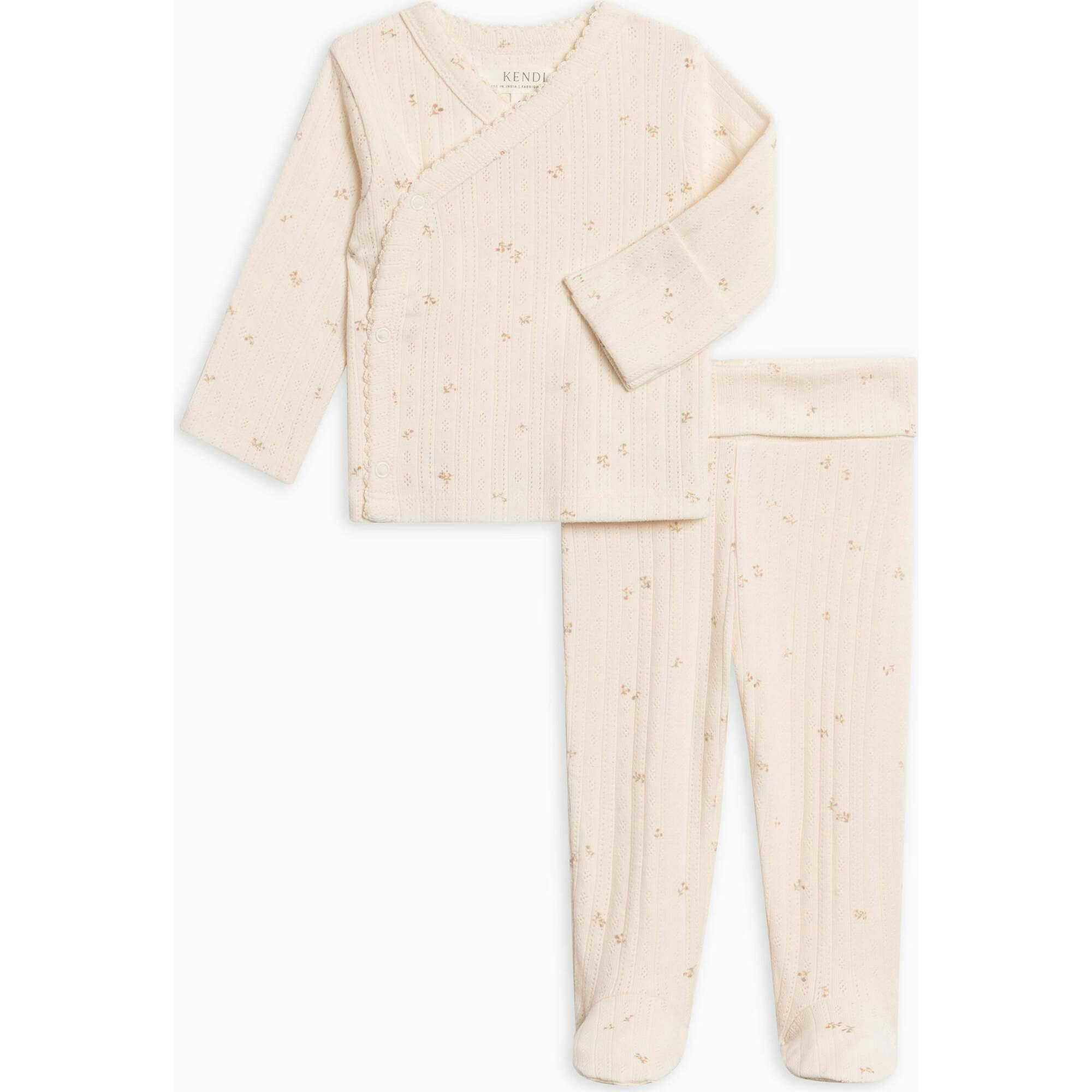 2-Piece Lacey Brushed Back Pointelle Kimono Top and Pant Set Loren Floral