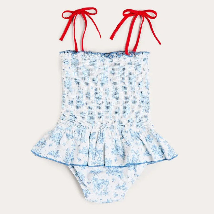 Audrey Toile Smocked Detail Swimsuit in Blue (12mths- 10yrs)