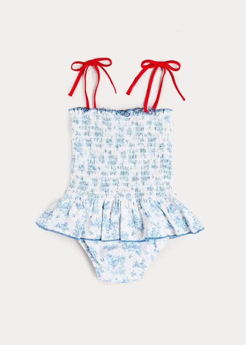 Audrey Toile Smocked Detail Swimsuit in Blue (12mths- 10yrs)