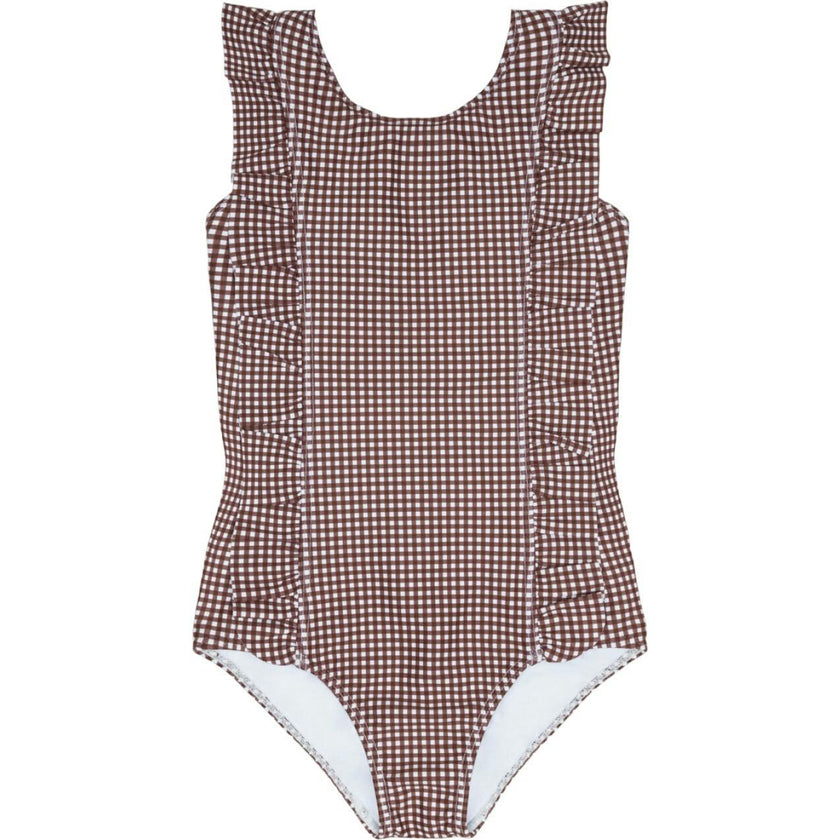 girls cocoa gingham ruffle one piece