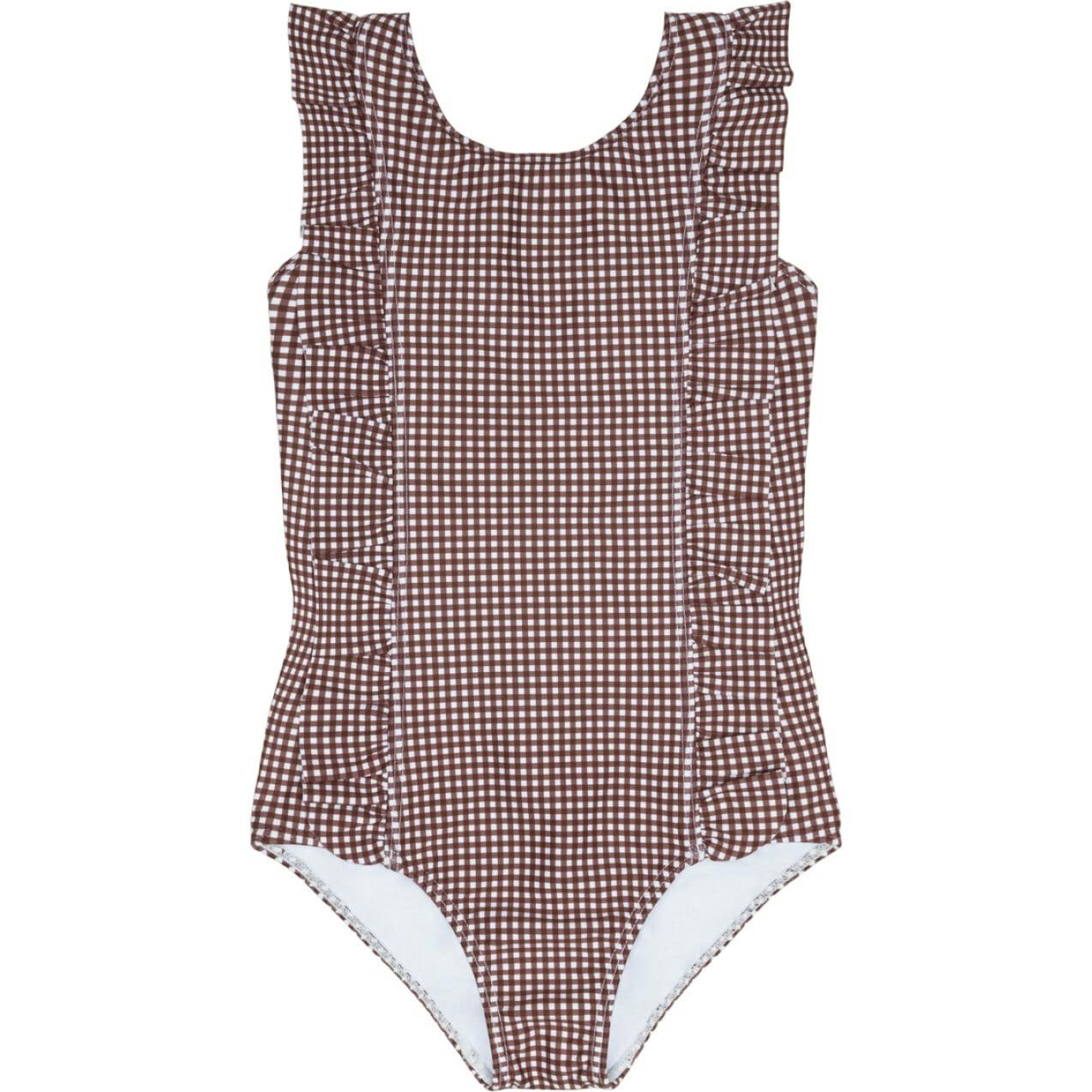 girls cocoa gingham ruffle one piece
