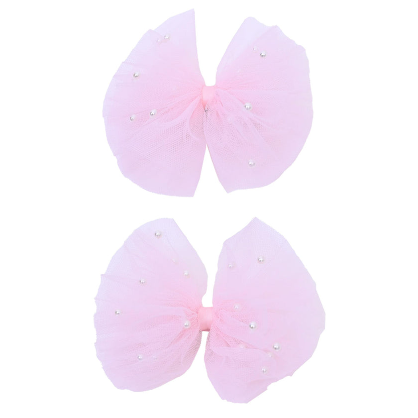 Tulle Bow Pearl Accented Hairclip Set