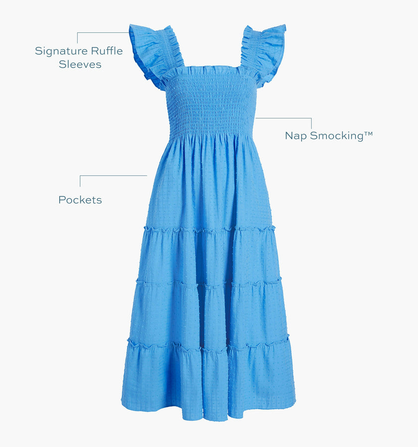 The Ellie Nap Dress - Hydrangea Blue Textured Clip Dot
