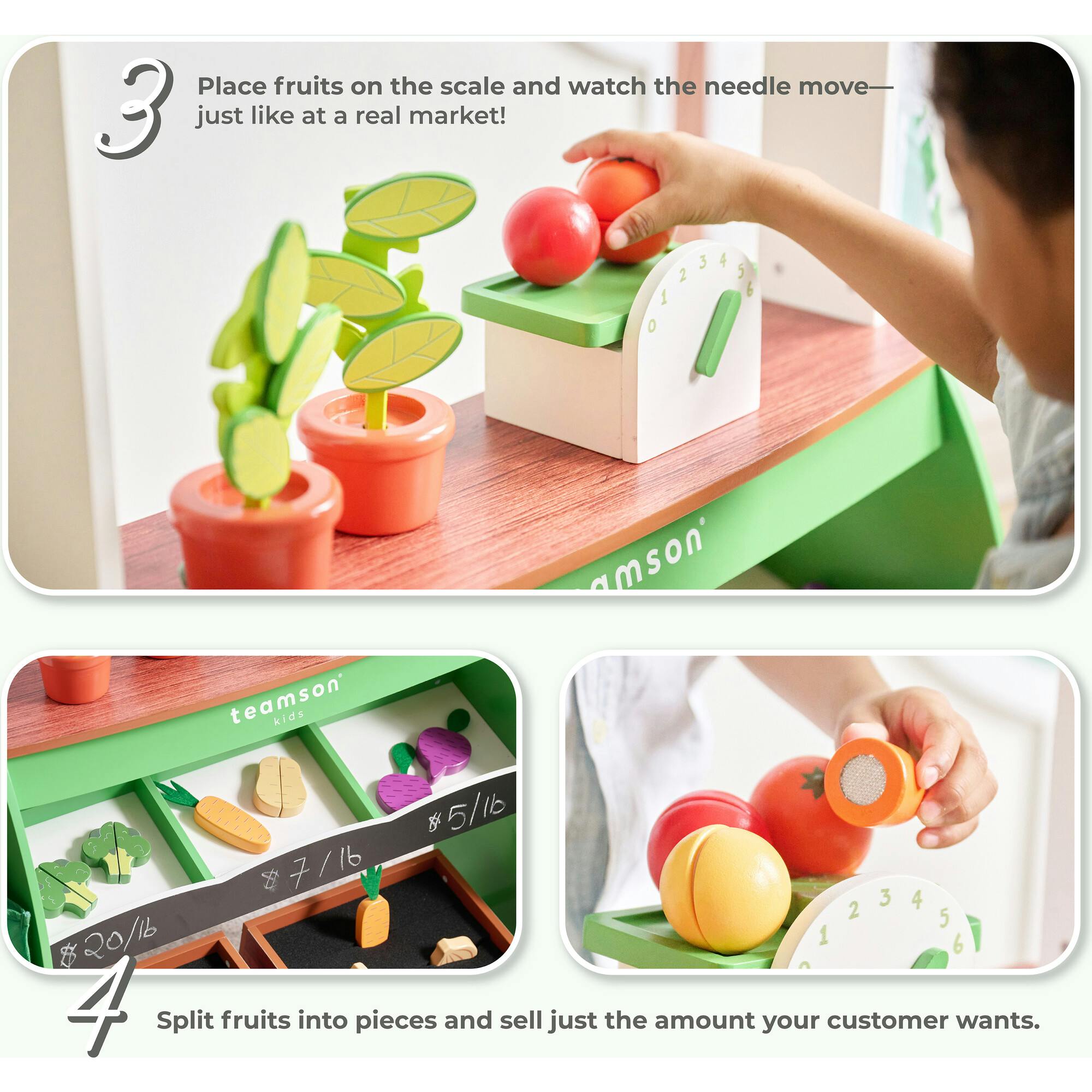Teamson Kids Vermont Farmers Market Stand with Interactive Accessories & Vegetables
