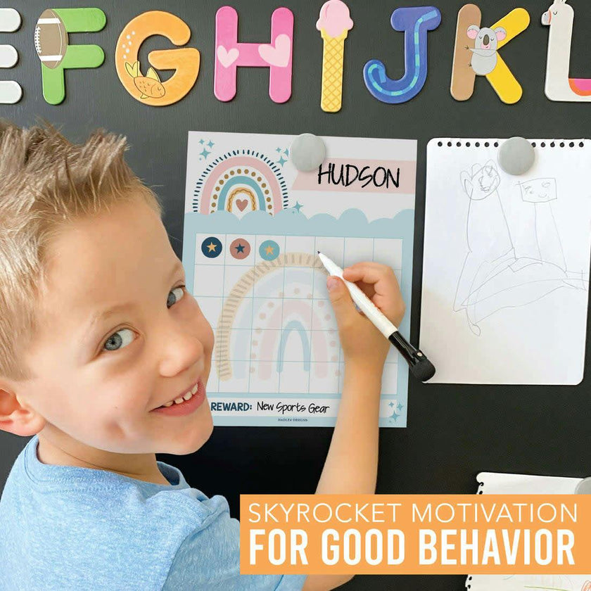 Boho Rainbow Kids Reward Sticker Charts & Day-N-Night Routine Charts Bundle