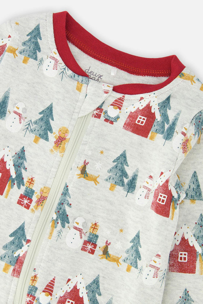 Baby Organic Cotton One Piece Christmas Pajama Beige Christmas Print
