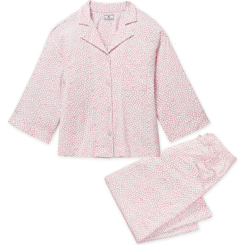 The Olivia Wide Leg Pima Pajama Set in Sweethearts
