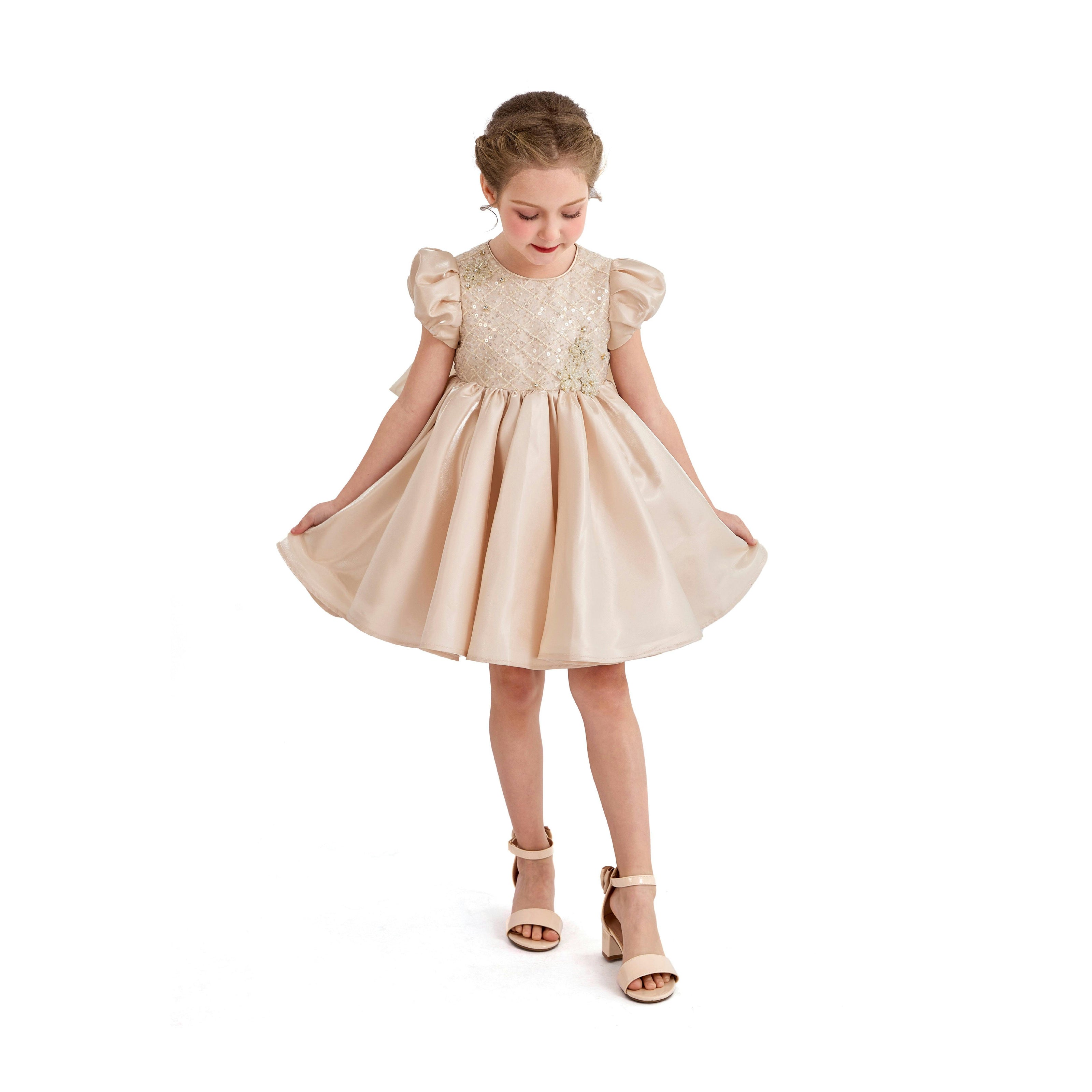Champagne Altura Satin Bow Occasion Dress