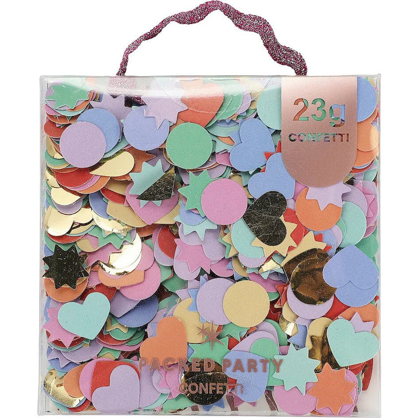 Packed Party Rainbow Multicolor Party Confetti Mix - Thick Paper Confetti Dots Hearts Stars and More for Tabletops, Gift Bags, and Photo Ops