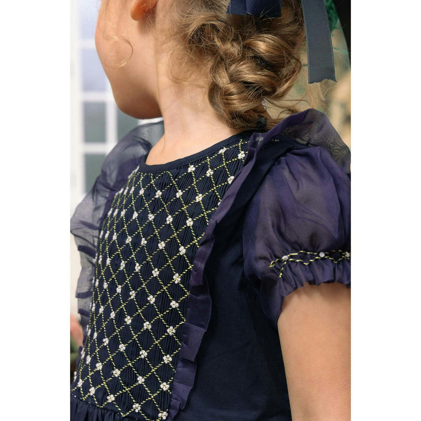 Camelia Navy Cotton Smocked Dress