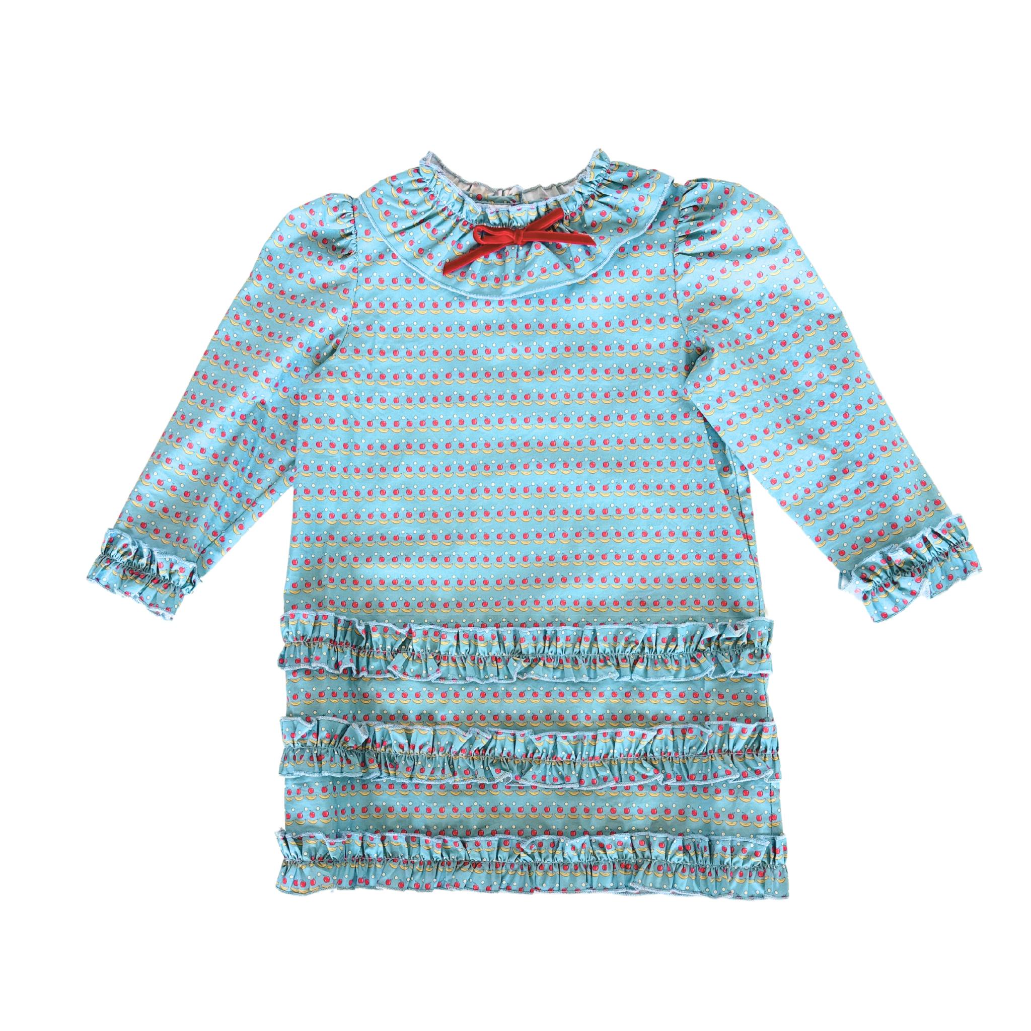 Ruffle Dress in Apples & Bananas