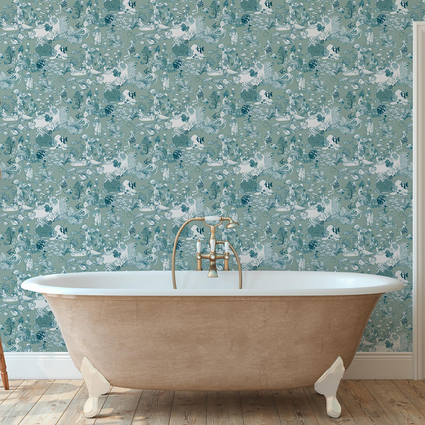 Papier peint TOILE DE MER coloris Green Blue