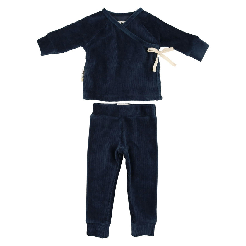 Ribbed Velour Long Sleeve Kimono Top & Pant 2-Piece Set