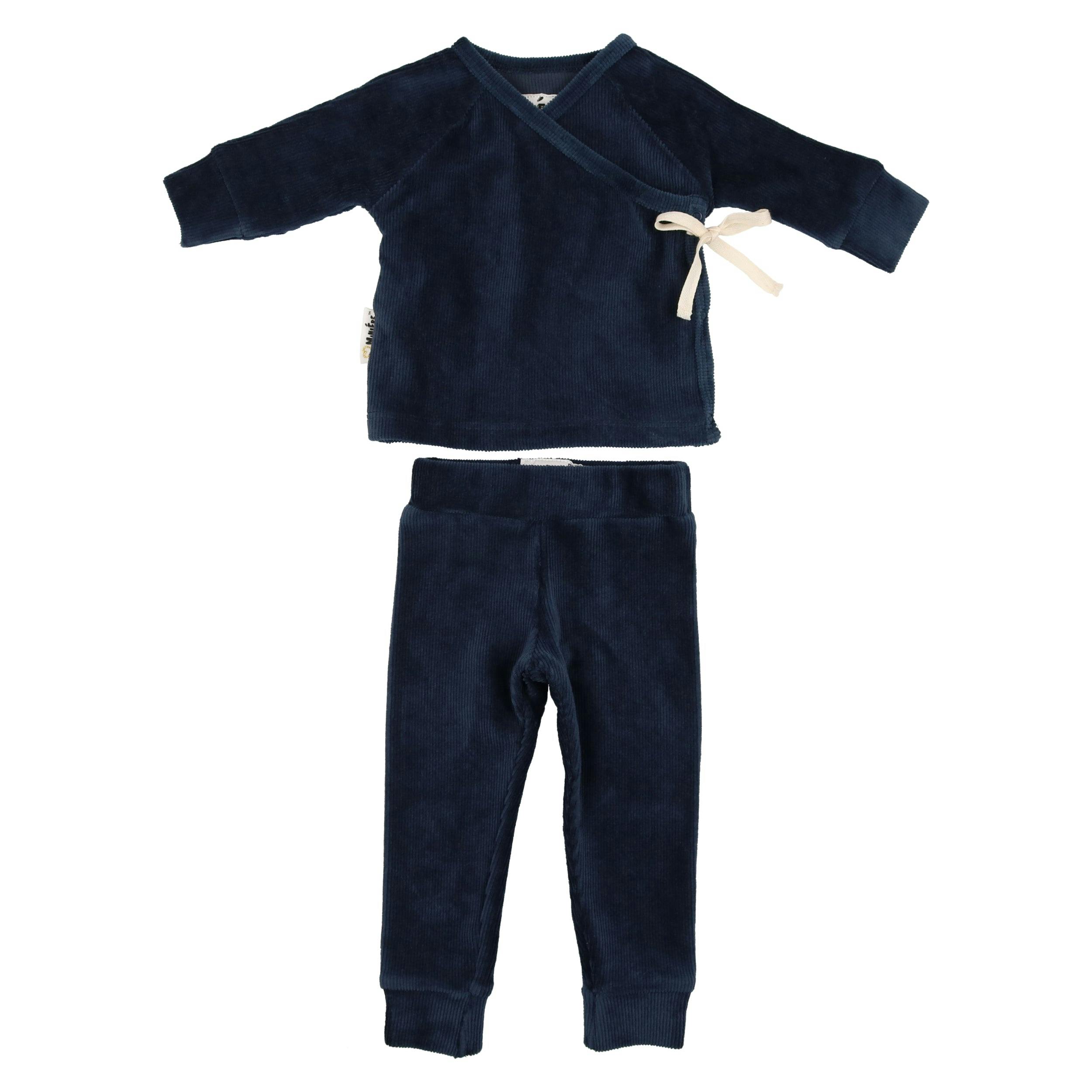 Ribbed Velour Long Sleeve Kimono Top & Pant 2-Piece Set