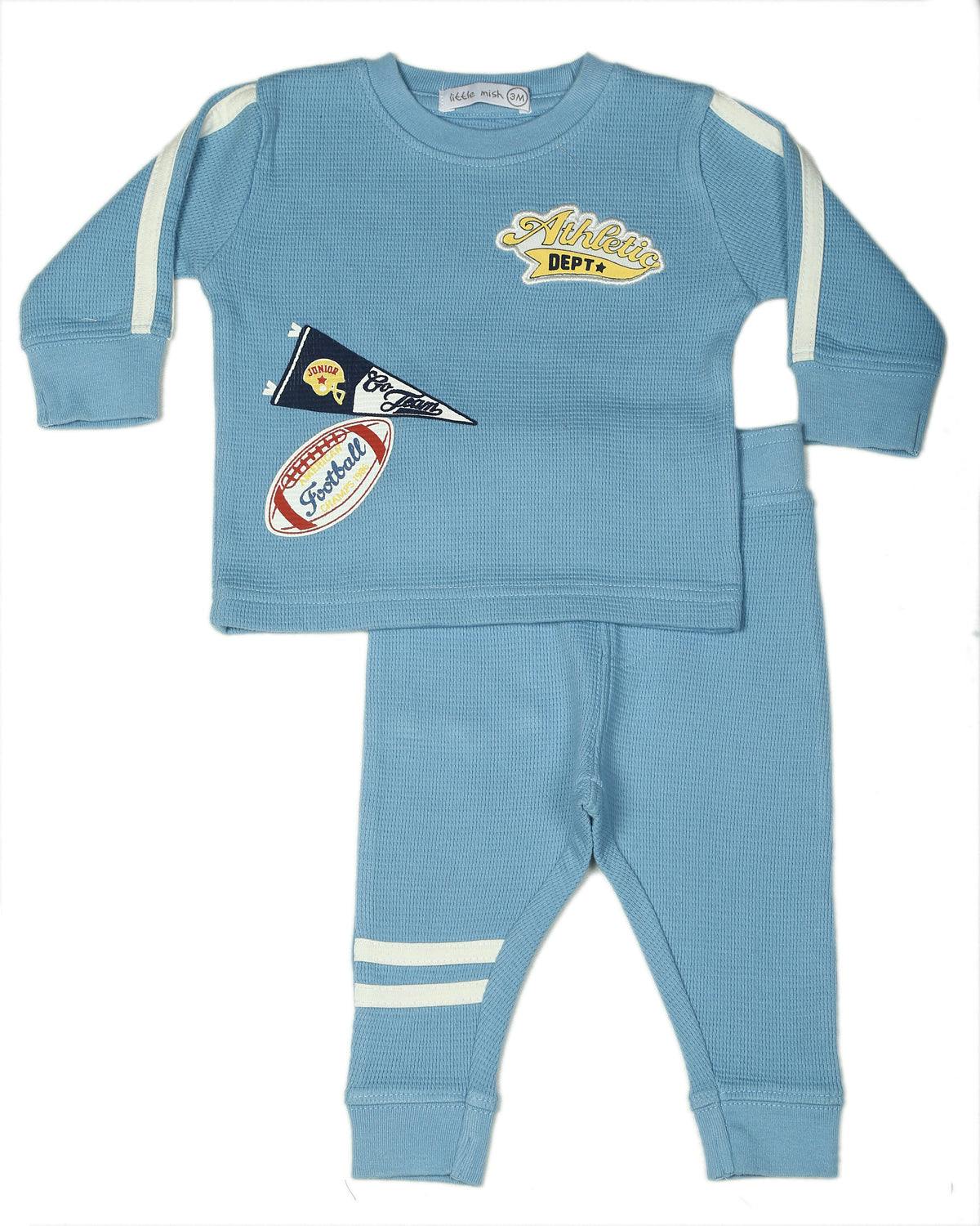 Toddler Varsity Football Patches Thermal Set - Blue