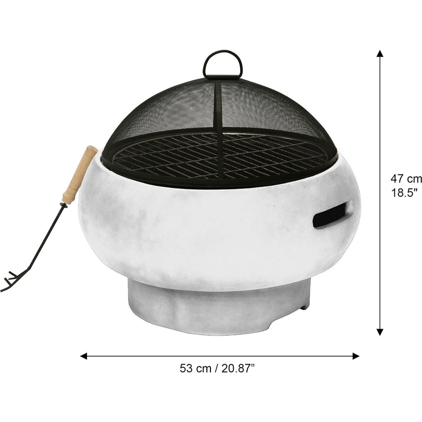 21" Outdoor Round Stone Wood Burning Fire Pit with Faux Concrete Base