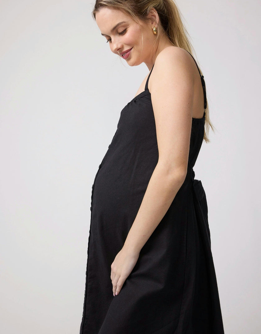 Sleeveless Button-Front Maternity and Nursing Midi Dress