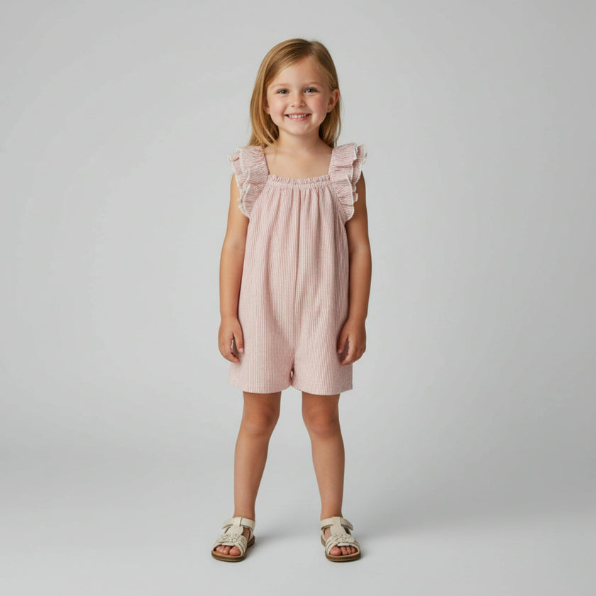 Organic Flutter Jumpsuit - Coral Stripes