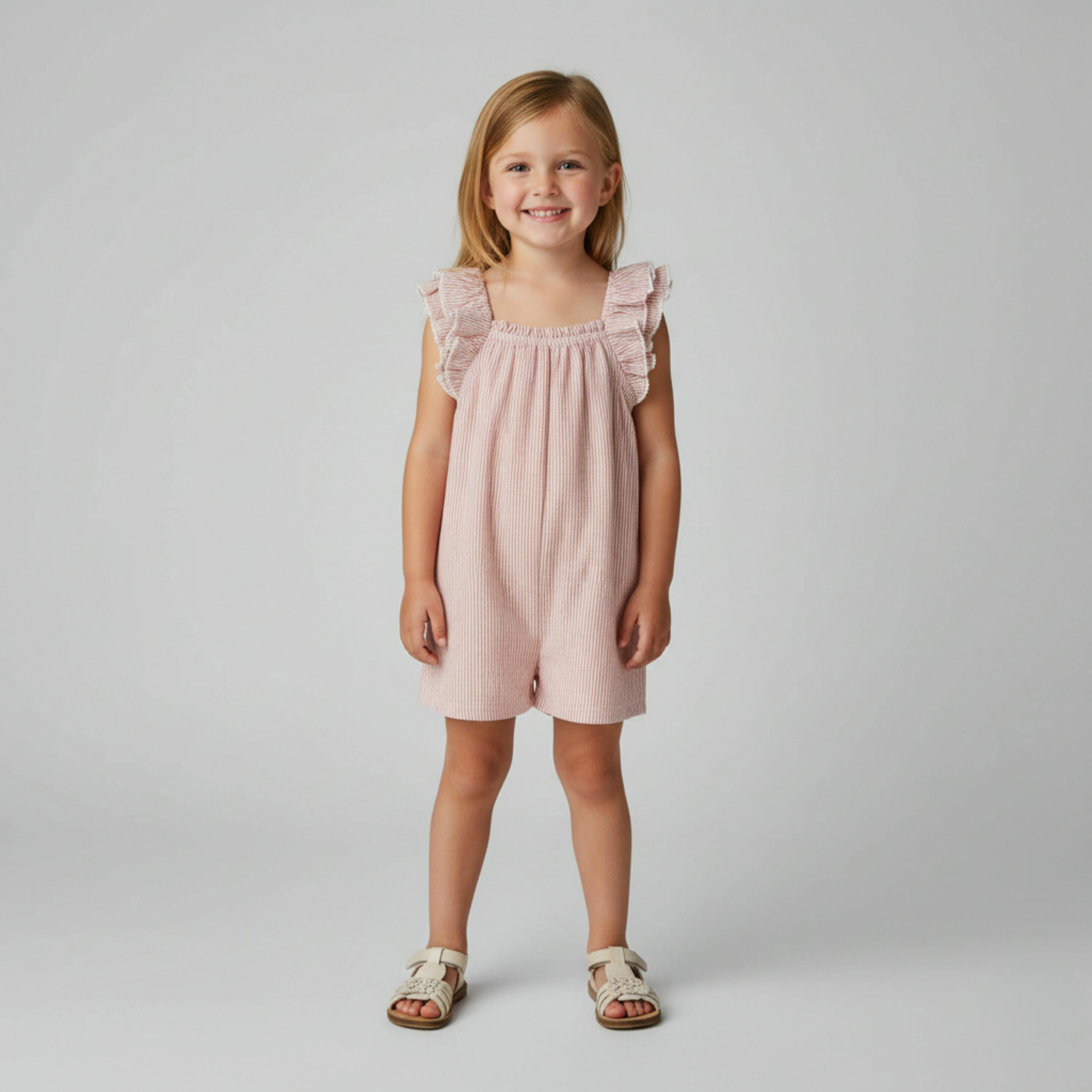 Organic Flutter Jumpsuit - Coral Stripes
