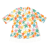 Hand Fringe Print Long Sleeve Cover-Up