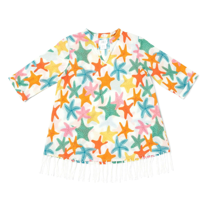 Hand Fringe Print Long Sleeve Cover-Up
