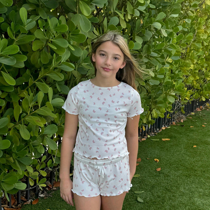 Girls Ribbed 2 Piece Top and Shorts Set
