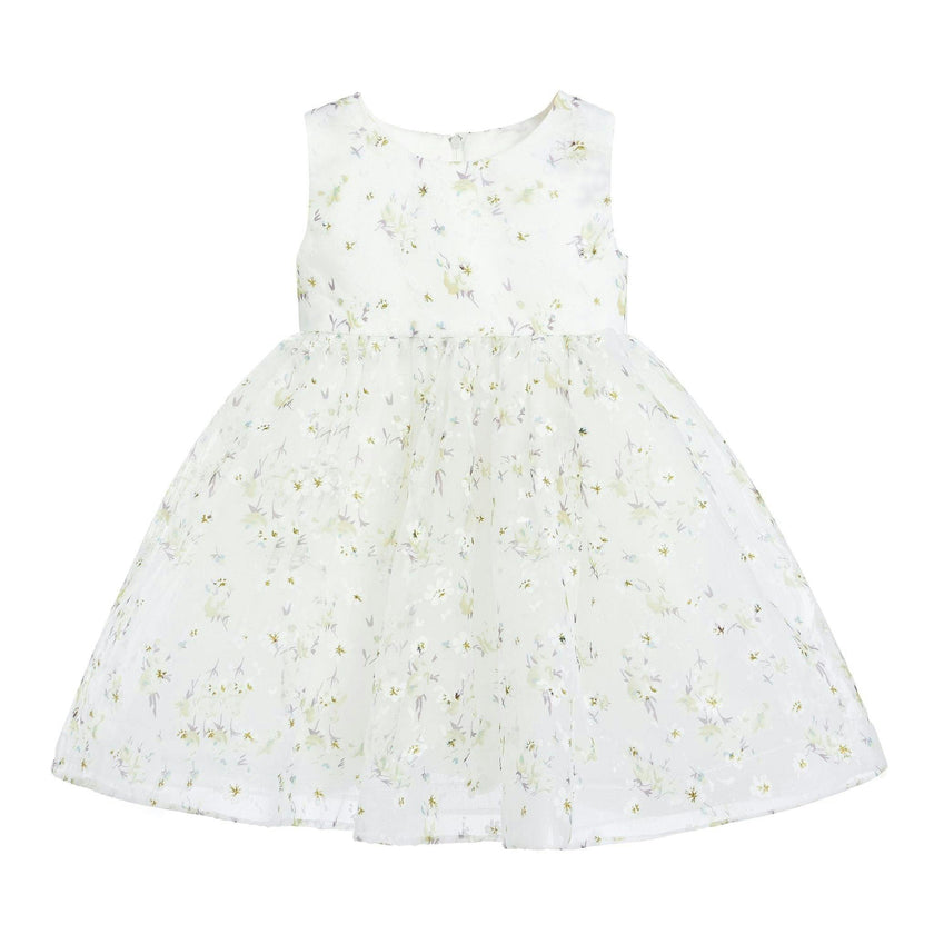 Ivory Floral Patterned Bow Dress